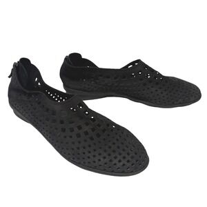 Arche Black Leather Perforated Laser Cut Back Zip Flats Shoes Size 41